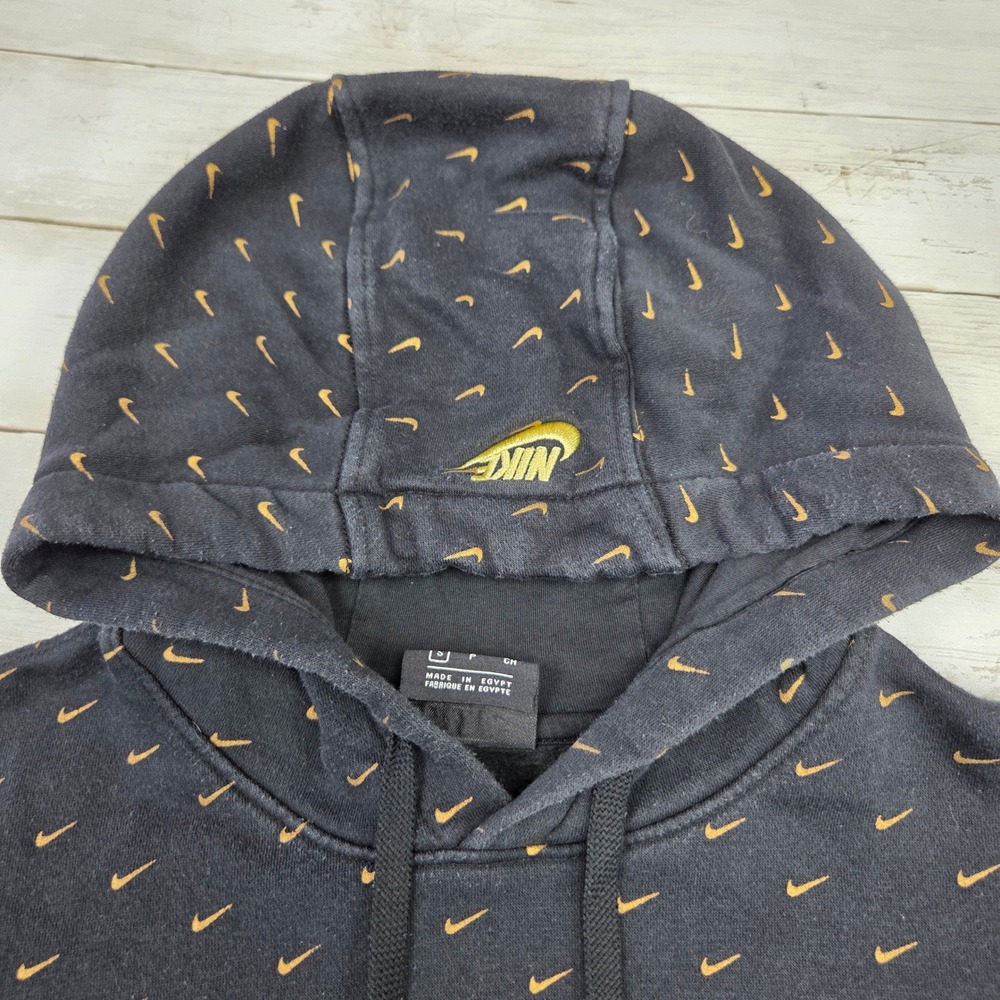 Nike Club Fleece All Over Mini Swoosh Hoodie CJ5405-010 Mens Small Black Gold - Picture 2 of 9